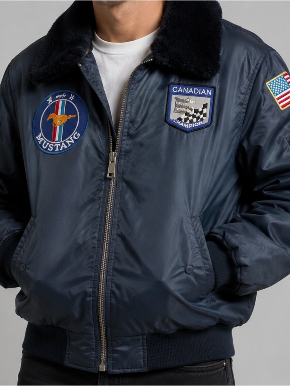 Men's Flight Jacket Coat Small/Medium Nylon Good Year Ford Mustang Hercules Tire